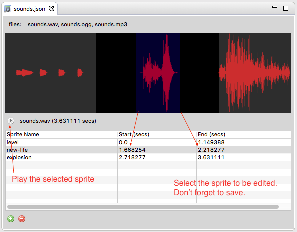 Create and edit the audio sprites.