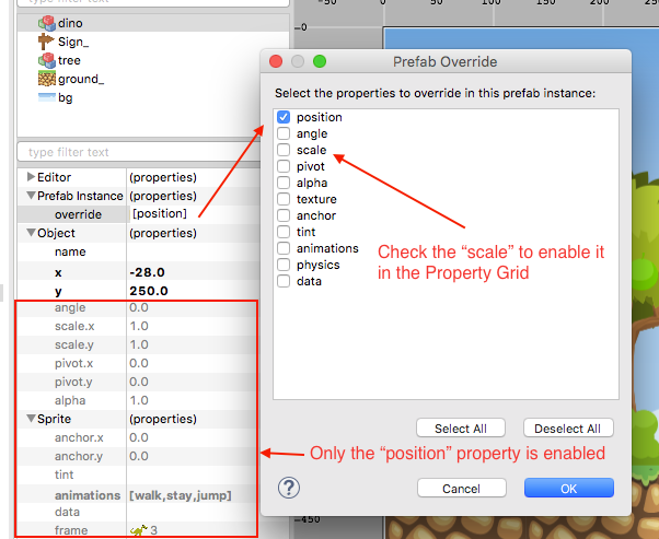 Override a prefab instance property.