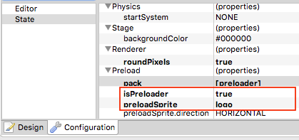 Configuration of a preloader state.