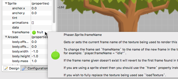 The help of a property in the grid.