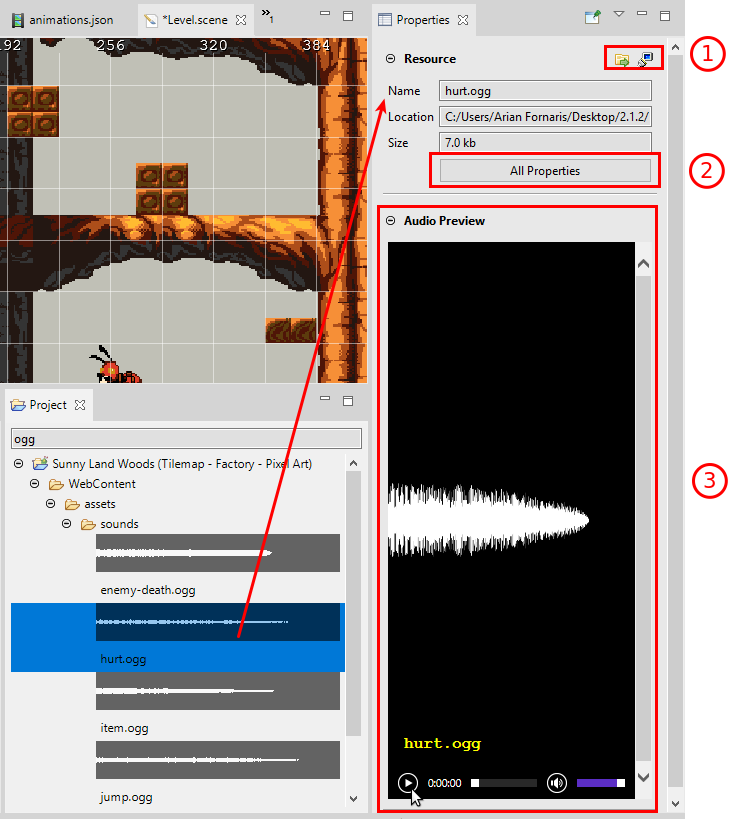 Properties of a resource selected in the Project view.