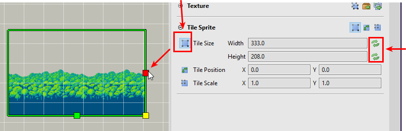 Tile Sprite size properties.