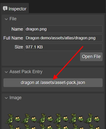 Open Asset Pack file with configuration for the selected files.