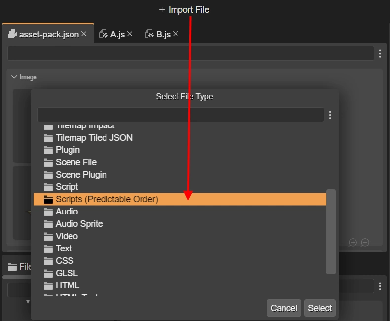 Select to add a Scripts file type.