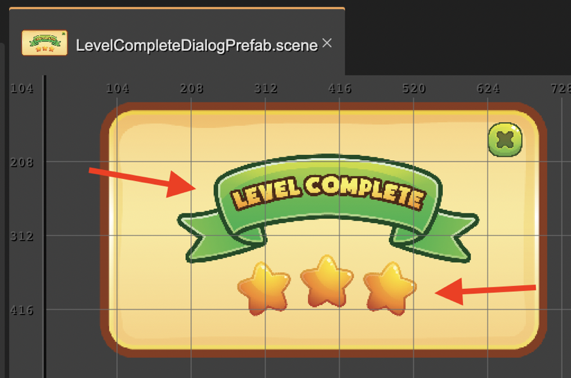The Level Complete dialog prefab