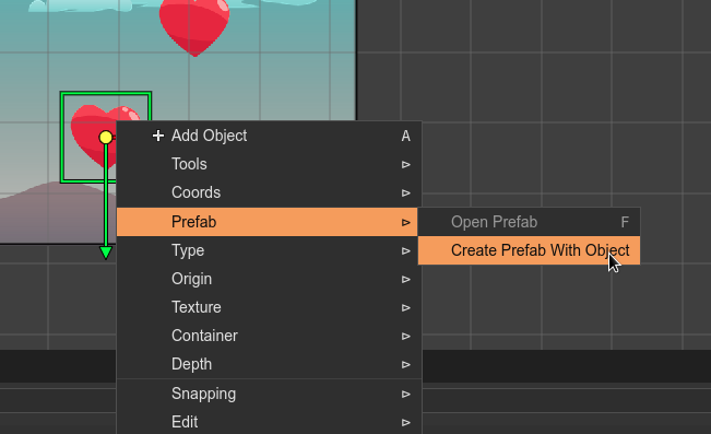 Create prefab with object.