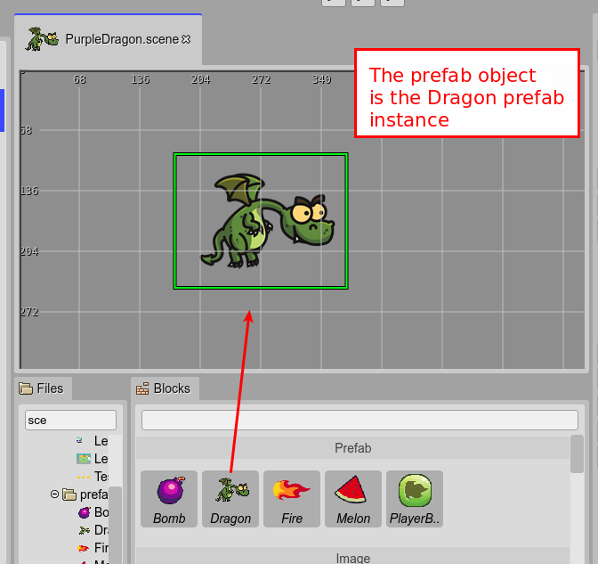 Create prefab object with Dragon prefab.