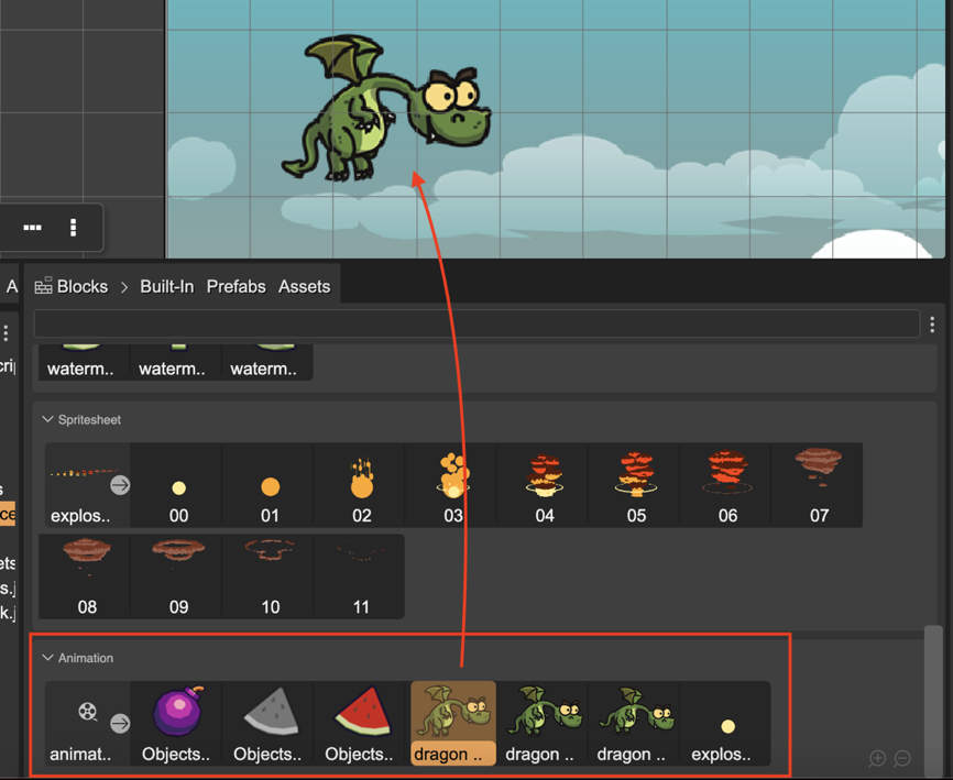Create a Sprite object from an animation block.