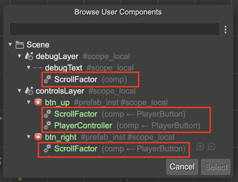 User components in the scene.